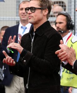 Brad Pitt Formula F1 Suede Leather Black Jacket Hot Sale