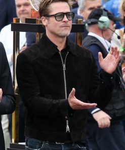 Brad Pitt Formula F1 Suede Leather Black Jacket New Year Sale