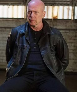 Bruce Willis Extraction Black Leather Jacket Celebrity Outfits