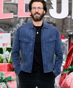 Chris Evans Red One Premiere Blue Leather Suede Jacket
