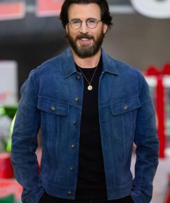 Chris Evans Red One Premiere Blue Leather Suede Jacket Shop now