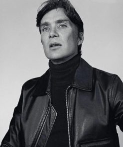 Cillian Murphy Bomber Aviator Black Leather Jacket Free Shipping UK USA Canada
