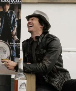 Damon Salvatore Biker Distressed Trucker Leather Jacket Free Shipping UK USA Canada