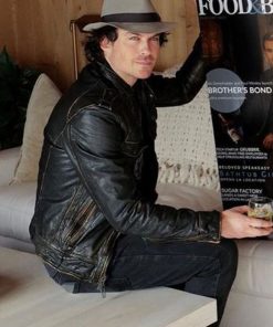 Damon Salvatore Biker Distressed Trucker Leather Jacket Gifts For Him