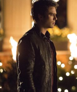 Damon Salvatore The Vampire Diaries Black Leather Jacket Celebrity Outfits