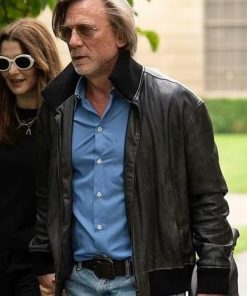 Daniel Craig Black Bomber Leather Jacket Celebrity Outfits
