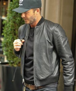 David Beckham Bomber Black Leather Jacket