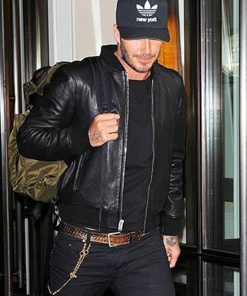 David Beckham Bomber Black Leather Jacket Easter Sale