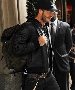 David Beckham Bomber Black Leather Jacket New Year Sale