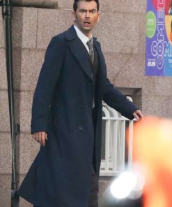 David Tenant Tenth Doctor Who Blue Wool Coat Free Shipping UK USA Canada
