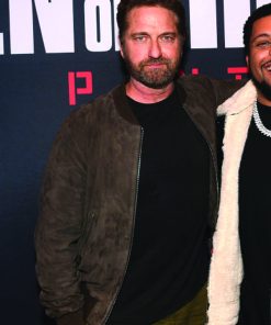 Den Of Thieves 2 Premiere Gerard Butler Suede Jacket New Year Sale