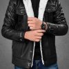 Men's Biker Trucker Black Leather Shearling Jacket