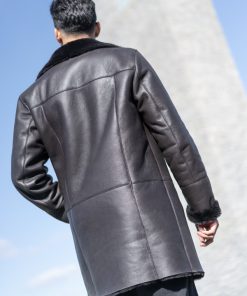 Mens Vintage Leather Winter Black Fur Coat Hot Sale