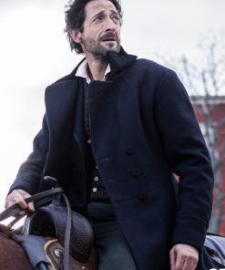 Adrien Brody Chapelwaite Blue Wool Velvet Collar Coat Black Friday Sale