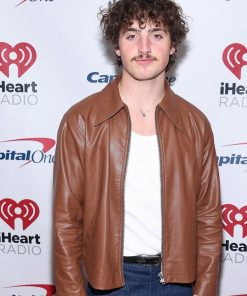 Benson Boone Slow It Down Brown Leather Jacket Celebrity outfits