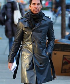 Dylan McDermott Black Leather Trench Coat
