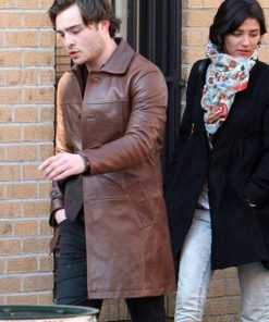 Ed Westwick Brown Leather Trench Coat Black Friday Sale