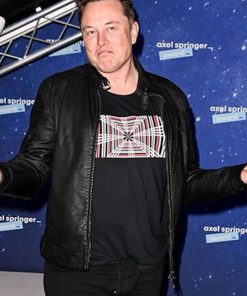Elon Musk Tesla X Black Leather Jacket Celebrity Outfits