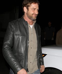 Gerard Butler Biker Black Leather Jacket Black Friday Sale
