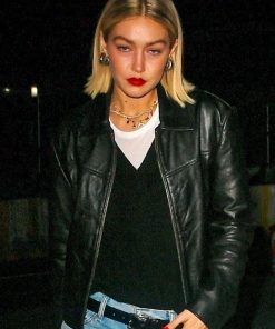 Gigi Hadid Biker Classic Leather Jacket on Sale