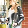 Gigi Hadid Cafe Racer Vintage Striped Leather Jacket