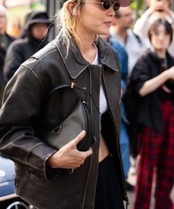 Gigi Hadid Distressed Black Leather Jacket Celebrity Outfits