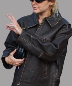 Gigi Hadid Distressed Black Leather Jacket Shop now