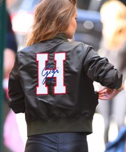 Gigi Hadid Fashion Satin Black Jacket Celebrity wear