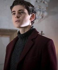 Gotham David Mazouz Burgundy Wool Coat Free Shipping UK USA Canada