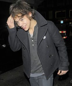 Harry Styles Classic Vintage Wool Pea Coat Black Friday Sale
