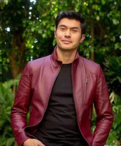 Henry Golding Snake Eyes Maroon Leather Jacket