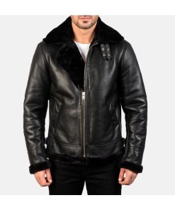 Men's B3 Bomber Aviator Leather Black Fur Jacket