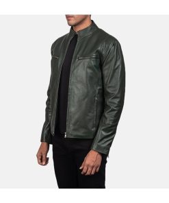 Men's Classic Biker Green Leather Jacket Black Friday Sale