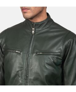 Men's Classic Biker Green Leather Jacket on Sale
