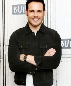 Sam Heughan Black Trucker Suede Jacket celebrity Outfits