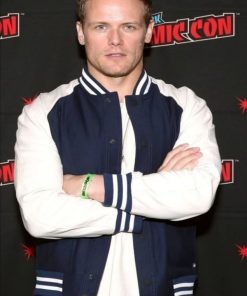 Sam Heughan Blue Wool Varsity Jacket Black Friday Sale