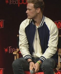 Sam Heughan Blue Wool Varsity Jacket Free Shipping UK USA canada