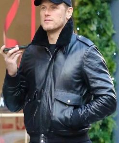 Sam Heughan Bomber Black Leather Jacket