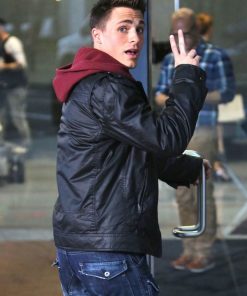 Colton Haynes Arrow Black Leather Jacket Free Shipping UK USA Canada