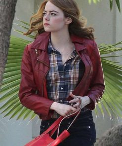 La La Land Emma Stone Red Leather Jacket