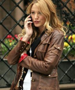 Gossip Girl Blake Lively Brown Leather Jacket