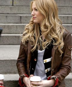 Gossip Girl Blake Lively Brown Leather Jacket Free Shipping UK USA Canada