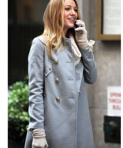 Gossip Girl Blake Lively Classic Gray Wool Coat Free Shipping UK USA Canada