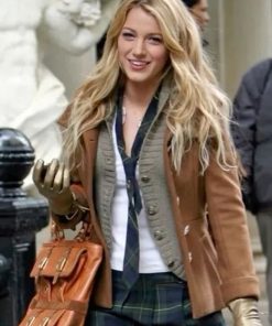Gossip Girl Blake Lively Serena Brown Wool Jacket Celebrity Outfits