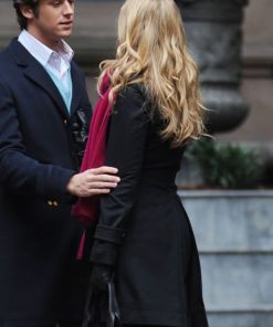 Gossip Girl Serena Van Der Woodsen Black Wool Coat Free Shipping UK USA Canada