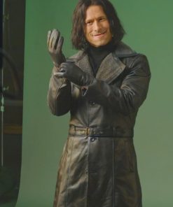 Hit Man Glen Powell Vintage Black Leather Coat