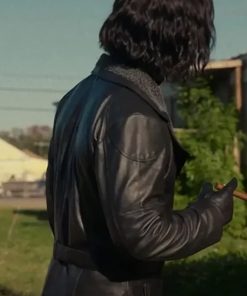 Hit Man Glen Powell Vintage Black Leather Coat Free Shipping UK USA Canada