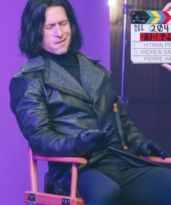 Hit Man Glen Powell Vintage Black Leather Coat Shop now