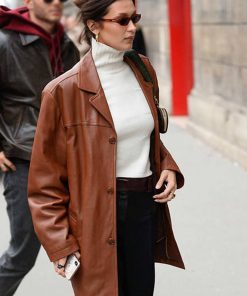 Bella Hadid Classic Brown Leather Jacket