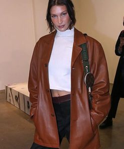 Bella Hadid Classic Brown Leather Jacket Shop now